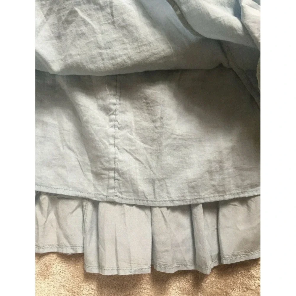Free People Blue Woven Floral Embroidered Smocked Off Shoulder Mini Dress S